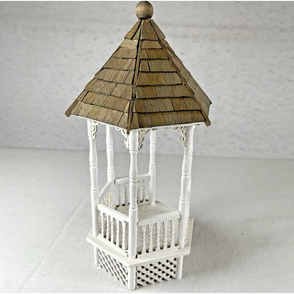 Dollhouse Miniature 1:24 White Gazebo Made from Kit by Artisan Haight Chairs Tab - Picture 2 of 8
